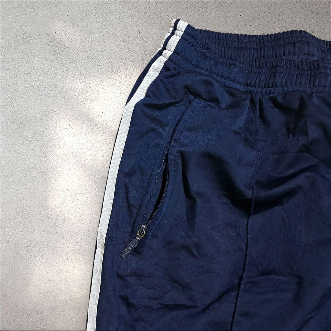 【N79】90s adidas トラックパンツトレフォイル刺繍ロゴ紺ヴィンテージ