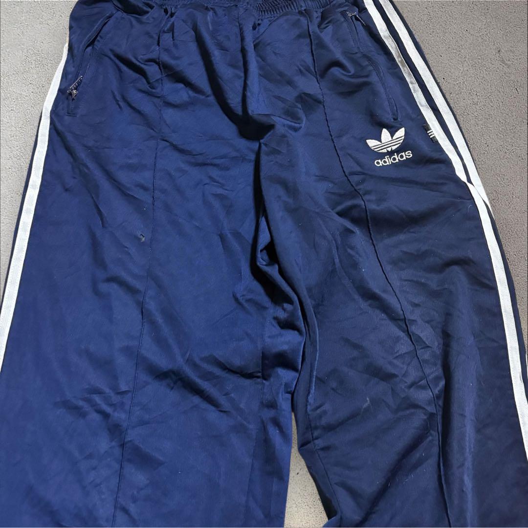【N79】90s adidas トラックパンツトレフォイル刺繍ロゴ紺ヴィンテージ