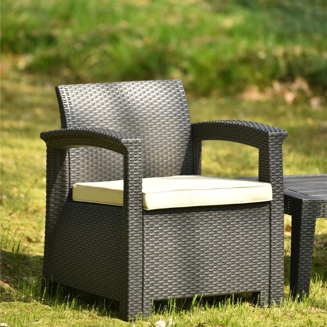 ラタン調 ガーデンファニチャー 3点ガーデンテーブルガーデンチェアー【ベージュ】