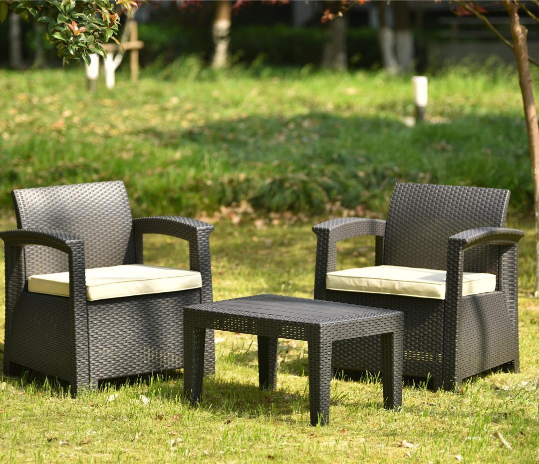 ラタン調 ガーデンファニチャー 3点ガーデンテーブルガーデンチェアー【ベージュ】