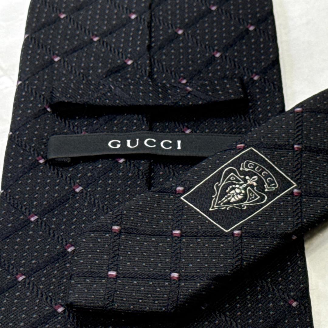 ☆即発 グッチ GUCCI ネクタイ ダイヤ織 パープルドット エンブレム 美品