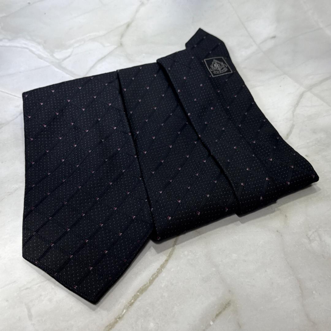 ☆即発 グッチ GUCCI ネクタイ ダイヤ織 パープルドット エンブレム 美品