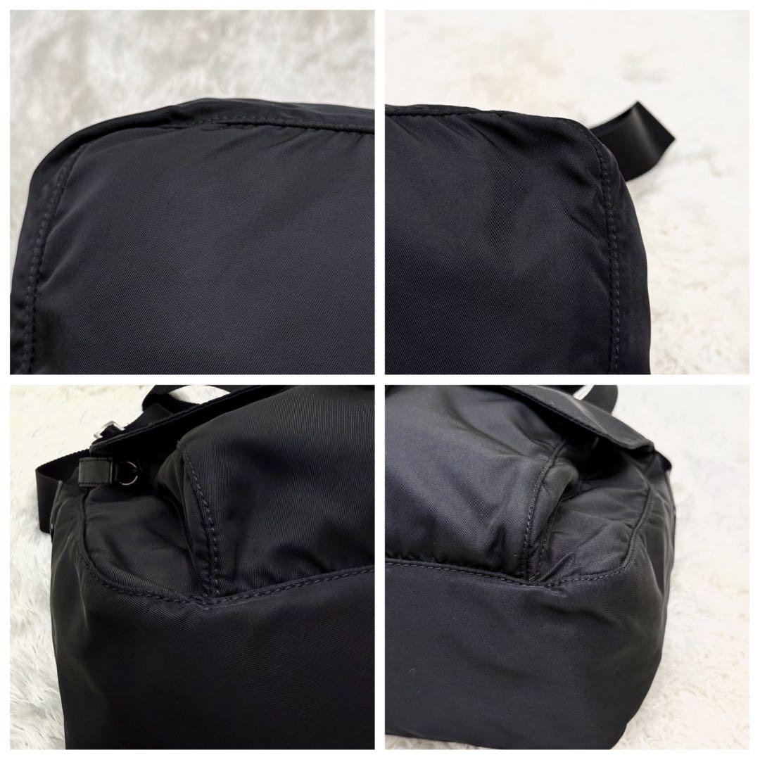 PRADAプラダ 三角ロゴ ショルダーバッグ ベルト 黒 テスート フラップ