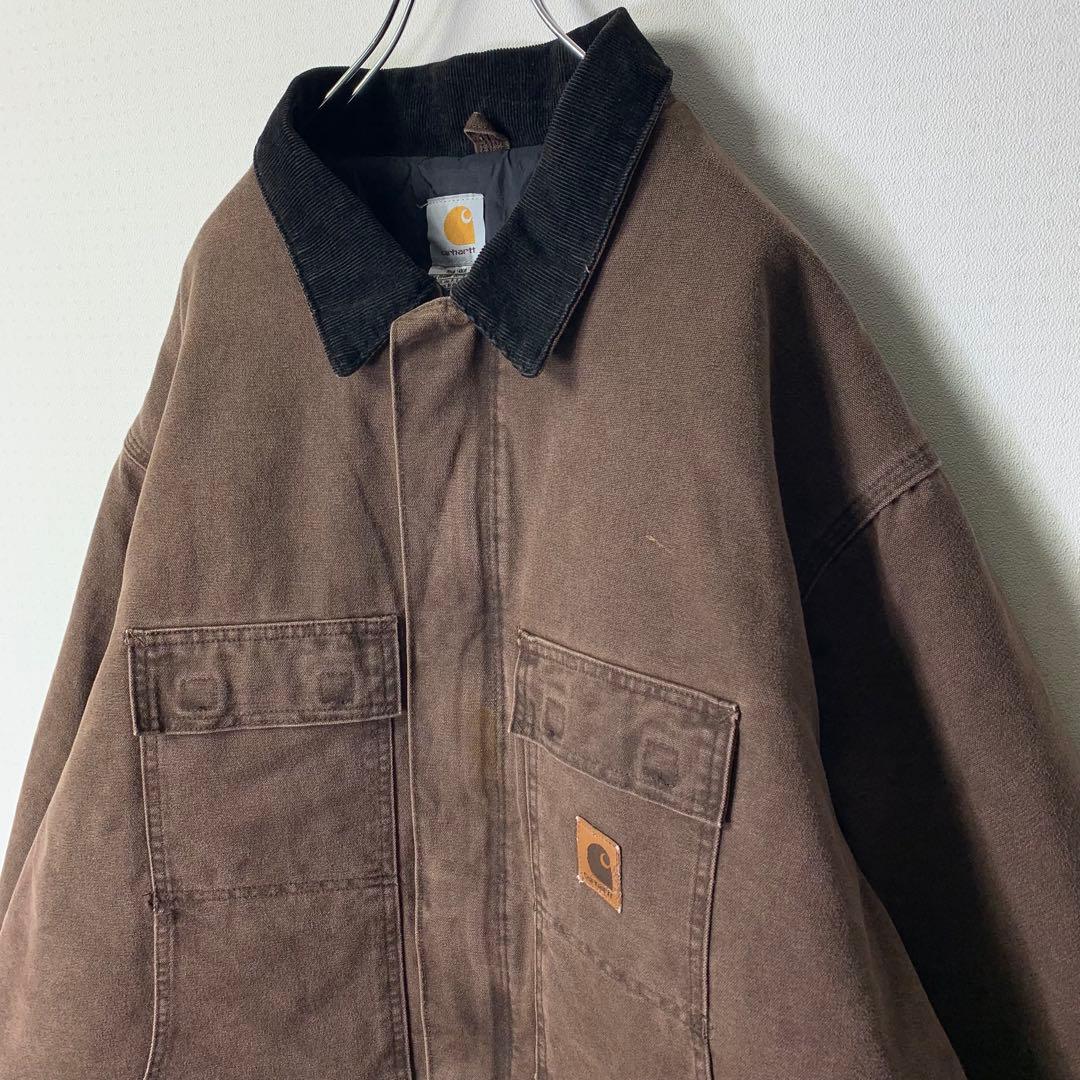 USA製 カーハート トラディショナルコート 3XL ブラウン レザーロゴパッチ