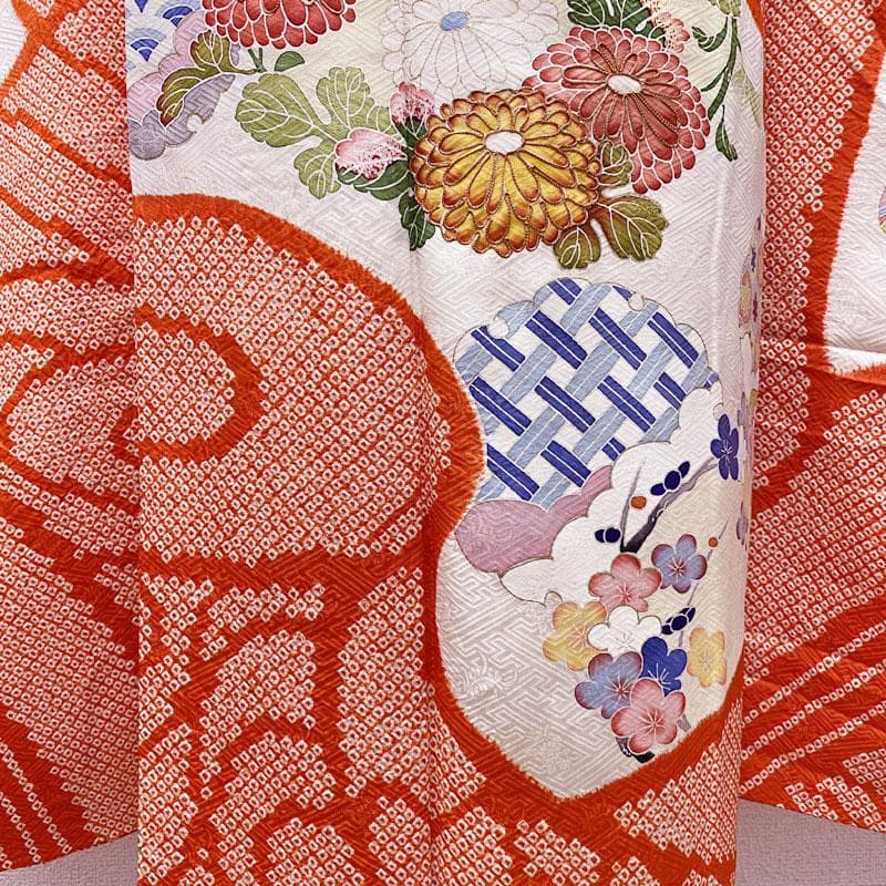 501aj64◎振袖＆袋帯 部分絞り 金駒刺繍 成人式 結婚式 十三参り◎