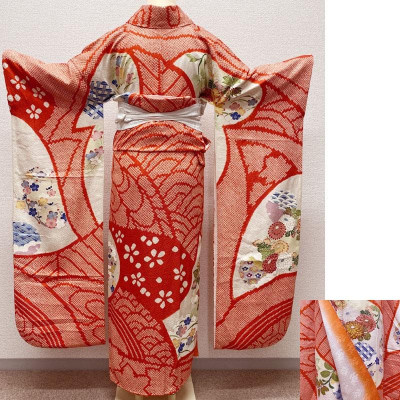 501aj64◎振袖＆袋帯 部分絞り 金駒刺繍 成人式 結婚式 十三参り◎