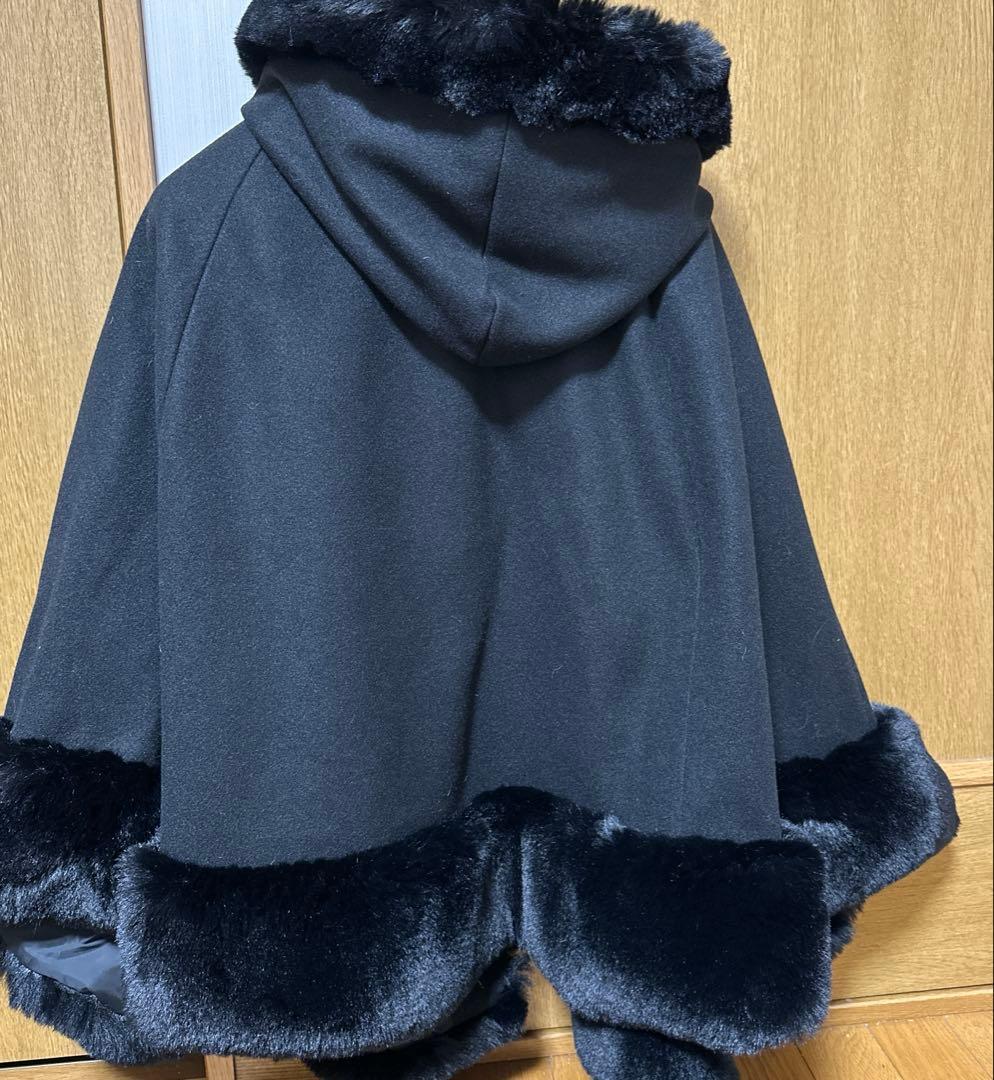 Mars リボン付きボリュームファーフードケープコート マーズ ポンチョ