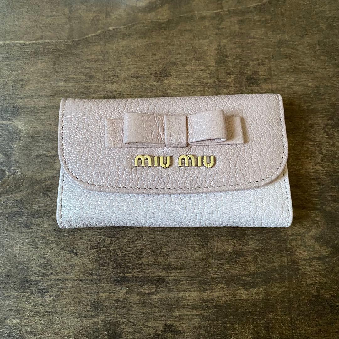 miumiu キーケース リボン バイカラー ピンク