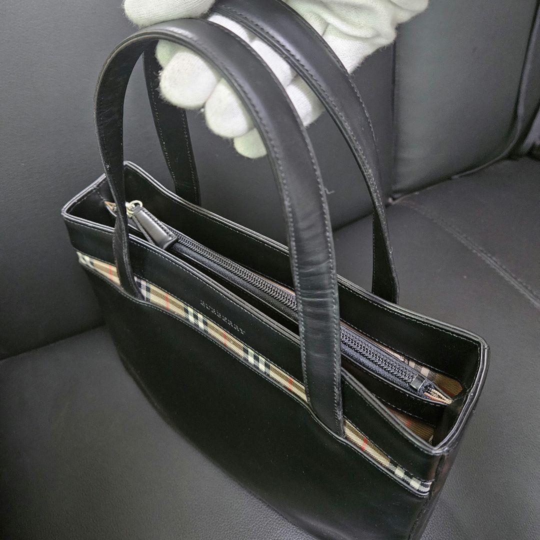 【美品】BURBERRY ノバチェック カーフレザー キャンバス ハンドバッグ