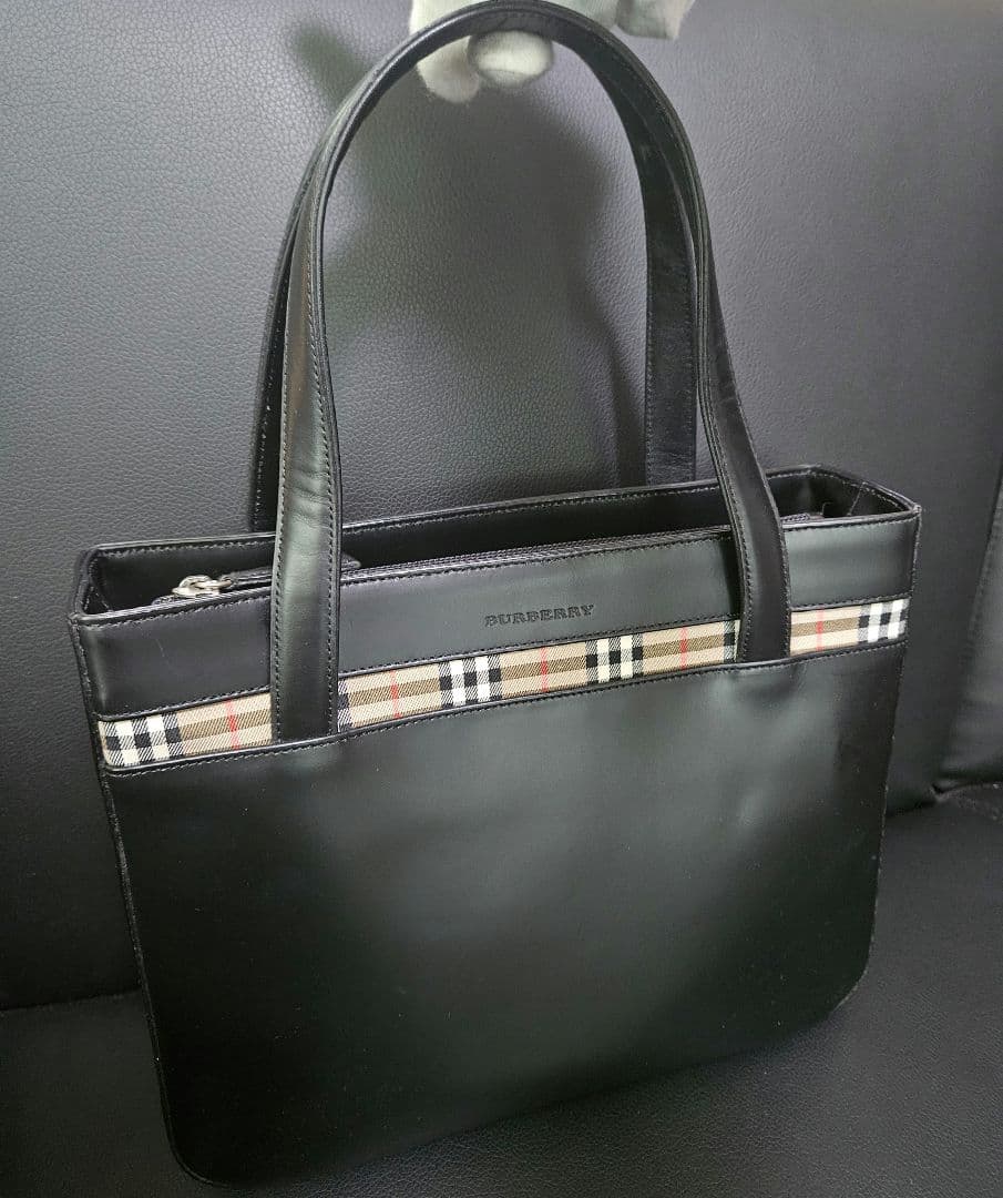 【美品】BURBERRY ノバチェック カーフレザー キャンバス ハンドバッグ