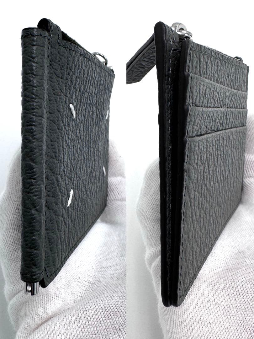 超美品☆メゾンマルジェラ 4ステッチ マネークリップ 小銭入れ付 グレー シボ革