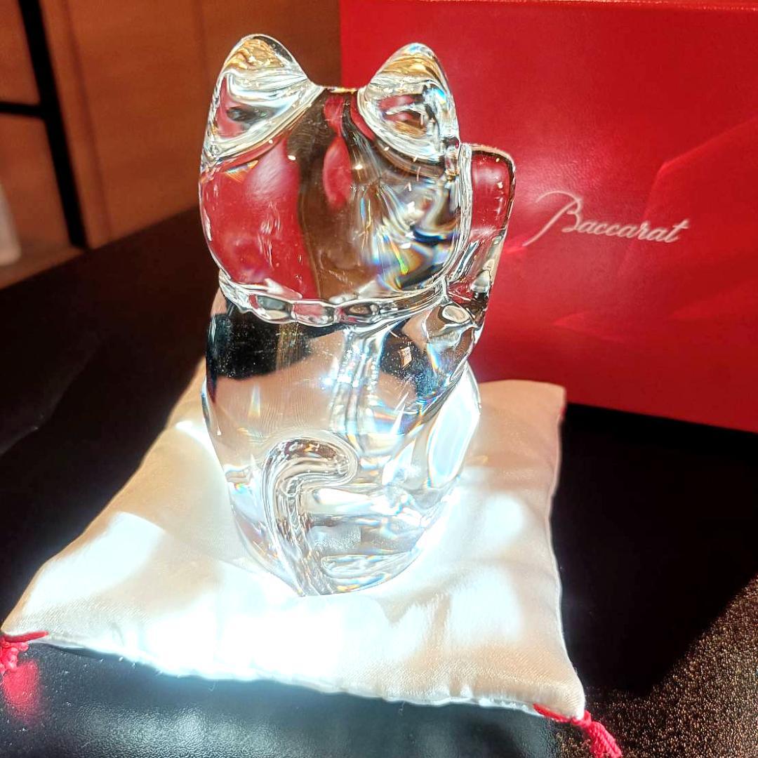 【Baccarat】クリスタルまねき猫 専用座布団付き【バカラ】
