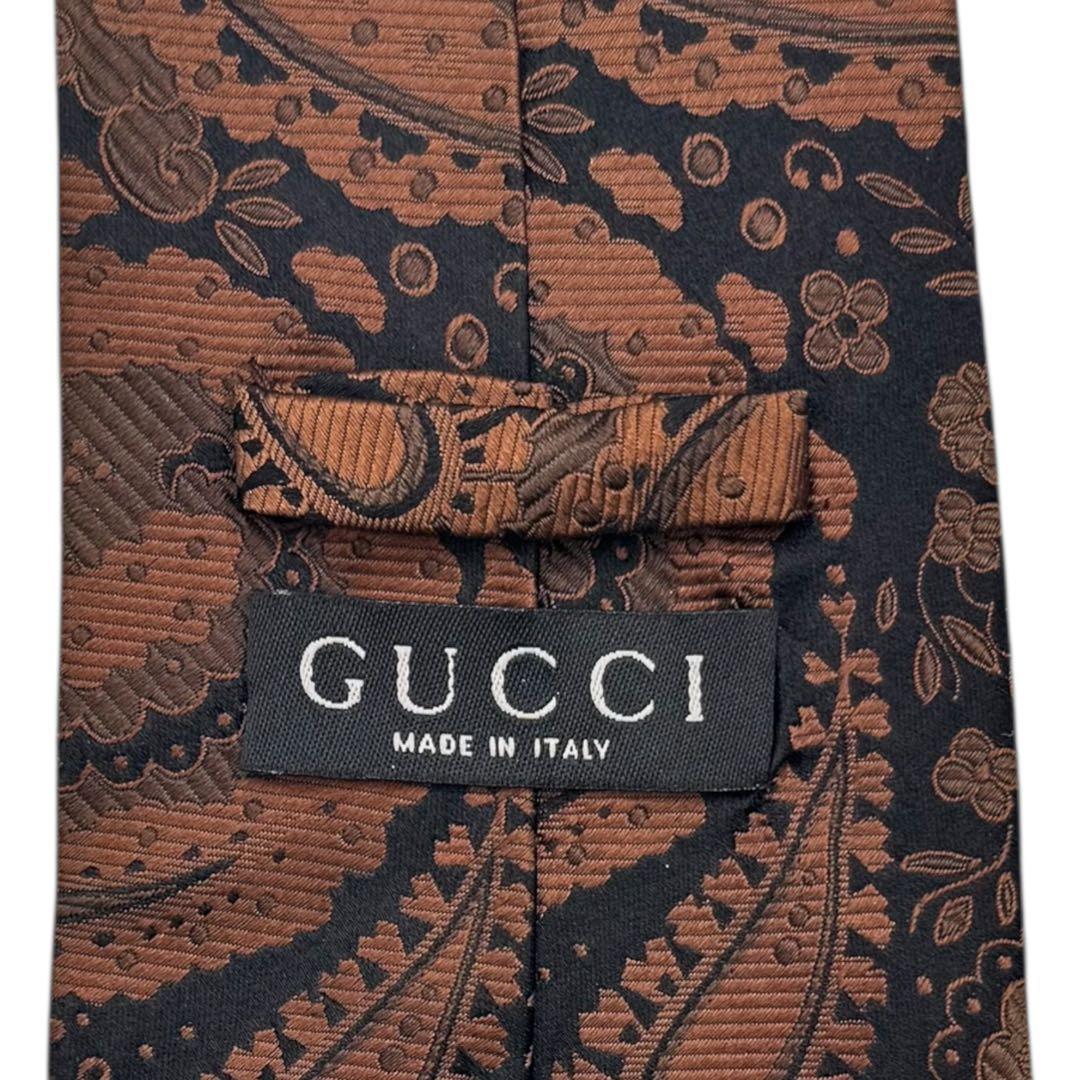 GUCCI グッチ ネクタイ ペイズリー ジャガード 黒 茶 シルク
