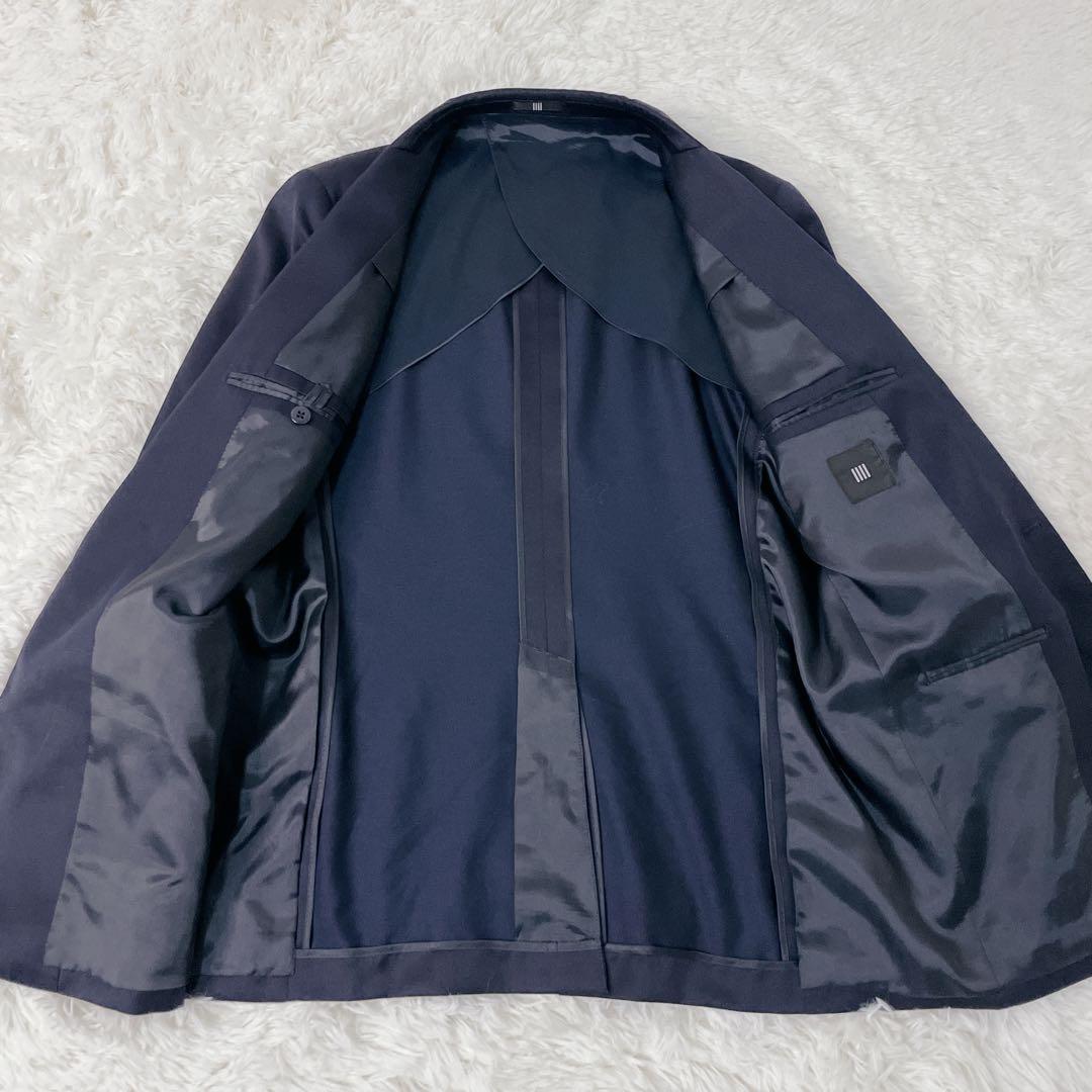 美品✨スーツカンパニー 黒タグ スリーピース 175 A6 シルク混 濃紺　L