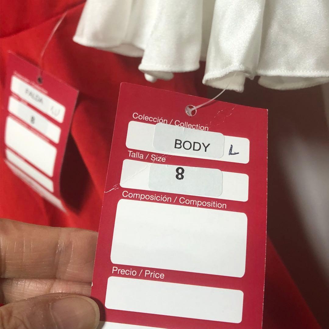 スペイン直輸入★8歳用フラメンコファルダ&レオタードセット 赤白