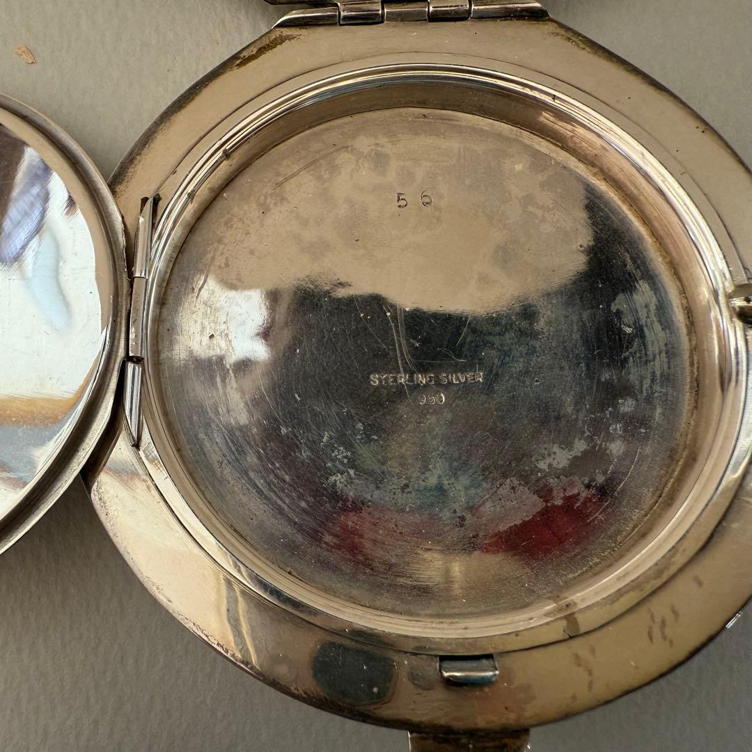 アンティーク純銀950コンパクトケース総唐草彫り内蓋付き豪華な作り90g超美品