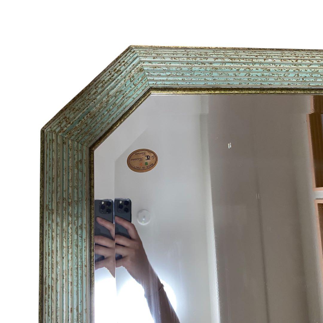 【美品】トスカーナイタリア製　八角形ウォールミラー鏡姿見ヴィンテージアンティーク