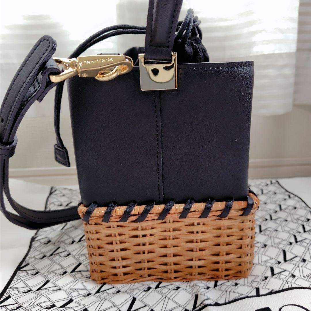 極美品　ヴィオラドーロ　ラタン　カゴバッグ　イタリアンスプリットレザー　ブラック