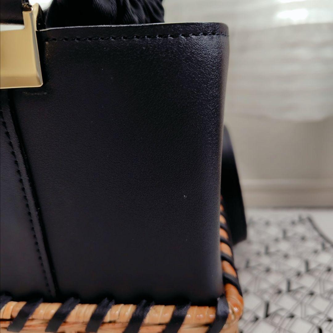 極美品　ヴィオラドーロ　ラタン　カゴバッグ　イタリアンスプリットレザー　ブラック