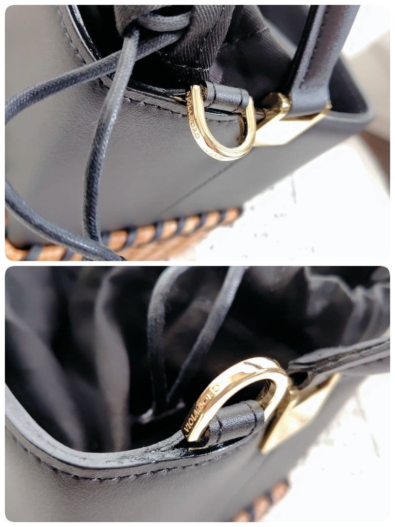 極美品　ヴィオラドーロ　ラタン　カゴバッグ　イタリアンスプリットレザー　ブラック