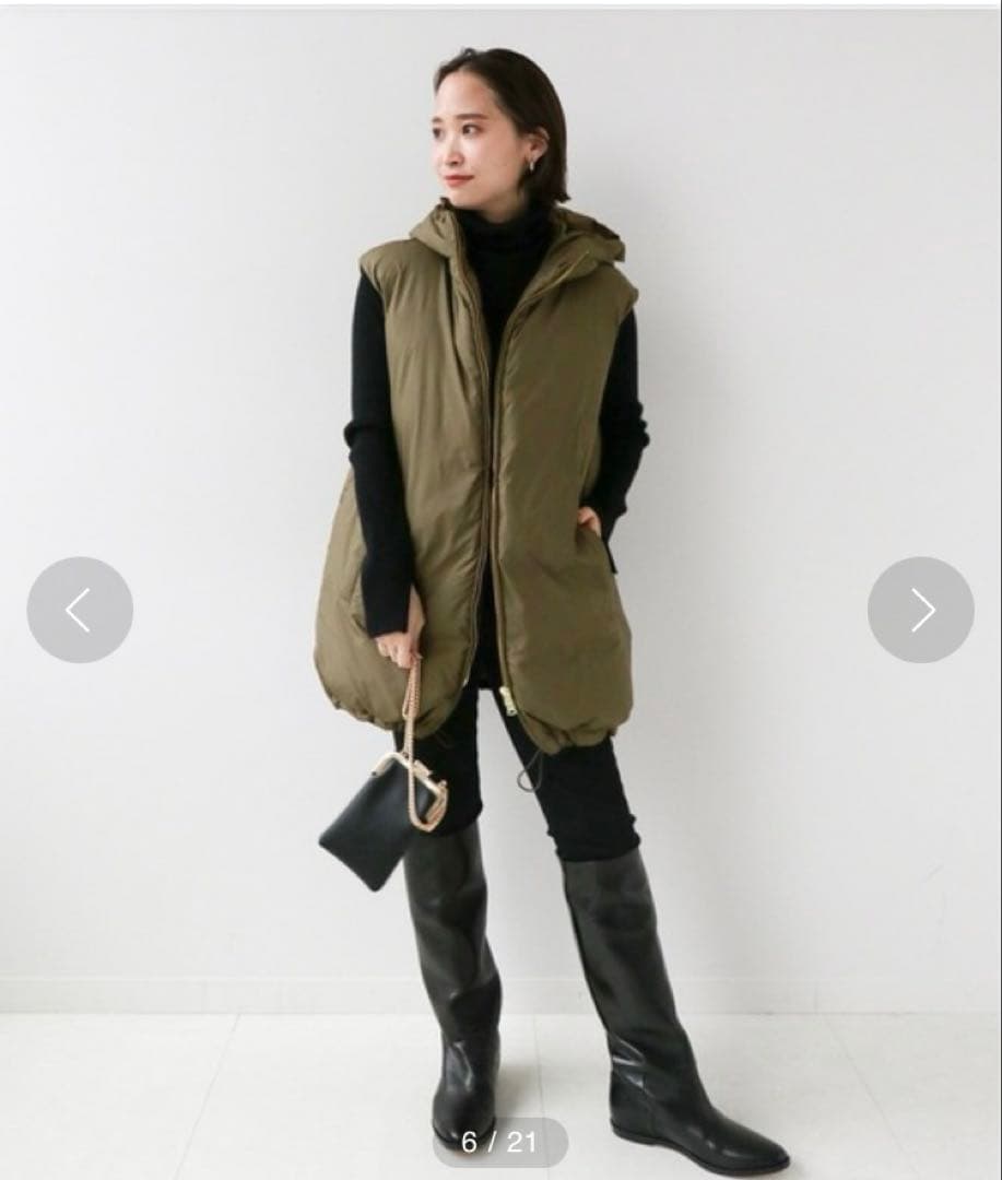 EVERYDAY I LIKE.　中綿ロングベスト　カーキ　ドゥーズイエムクラス