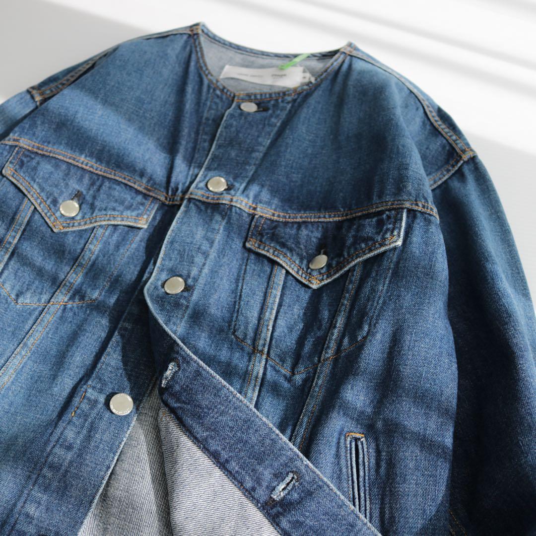 【手仕上げクリーニング済】プラージュ ノーカラーデニムジャケット 36 別注