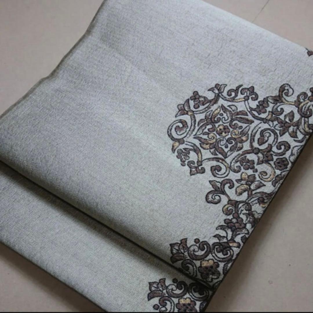 正絹 袋帯 昼夜帯 黄金ムガ蚕 ベージュ 暗い紫