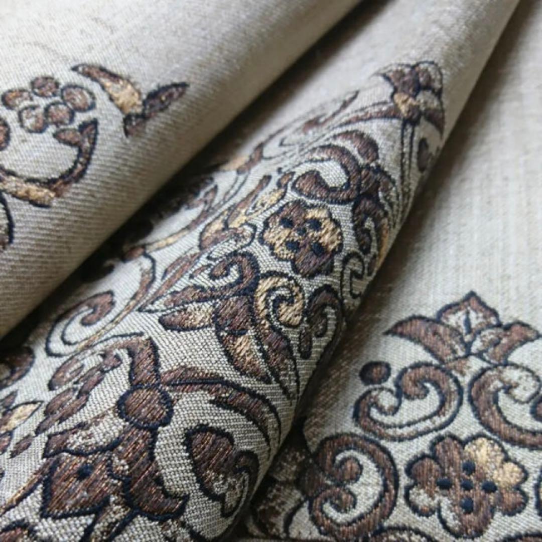 正絹 袋帯 昼夜帯 黄金ムガ蚕 ベージュ 暗い紫