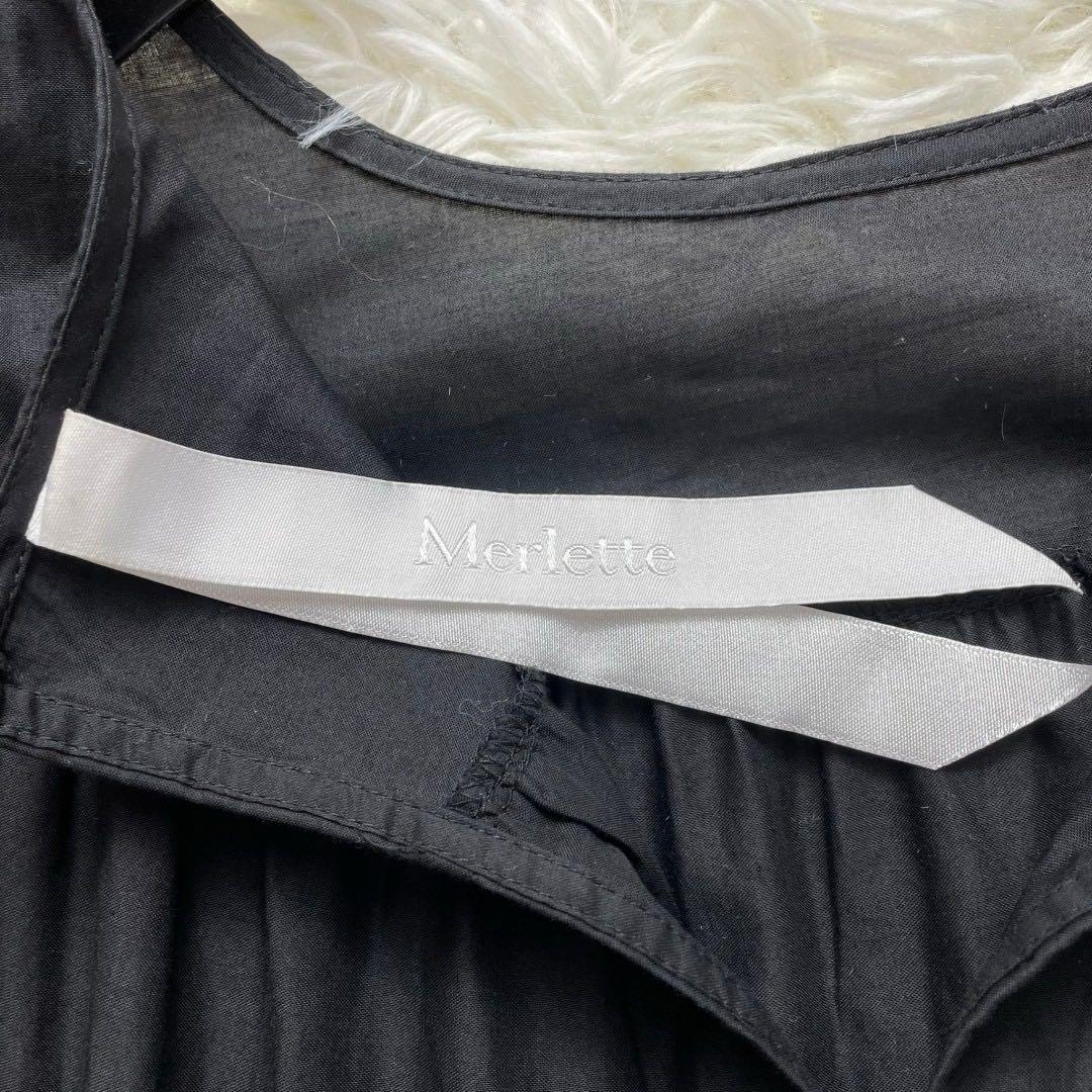 美品 マーレット PARADISE コットンパフスリーブティアードワンピース 黒