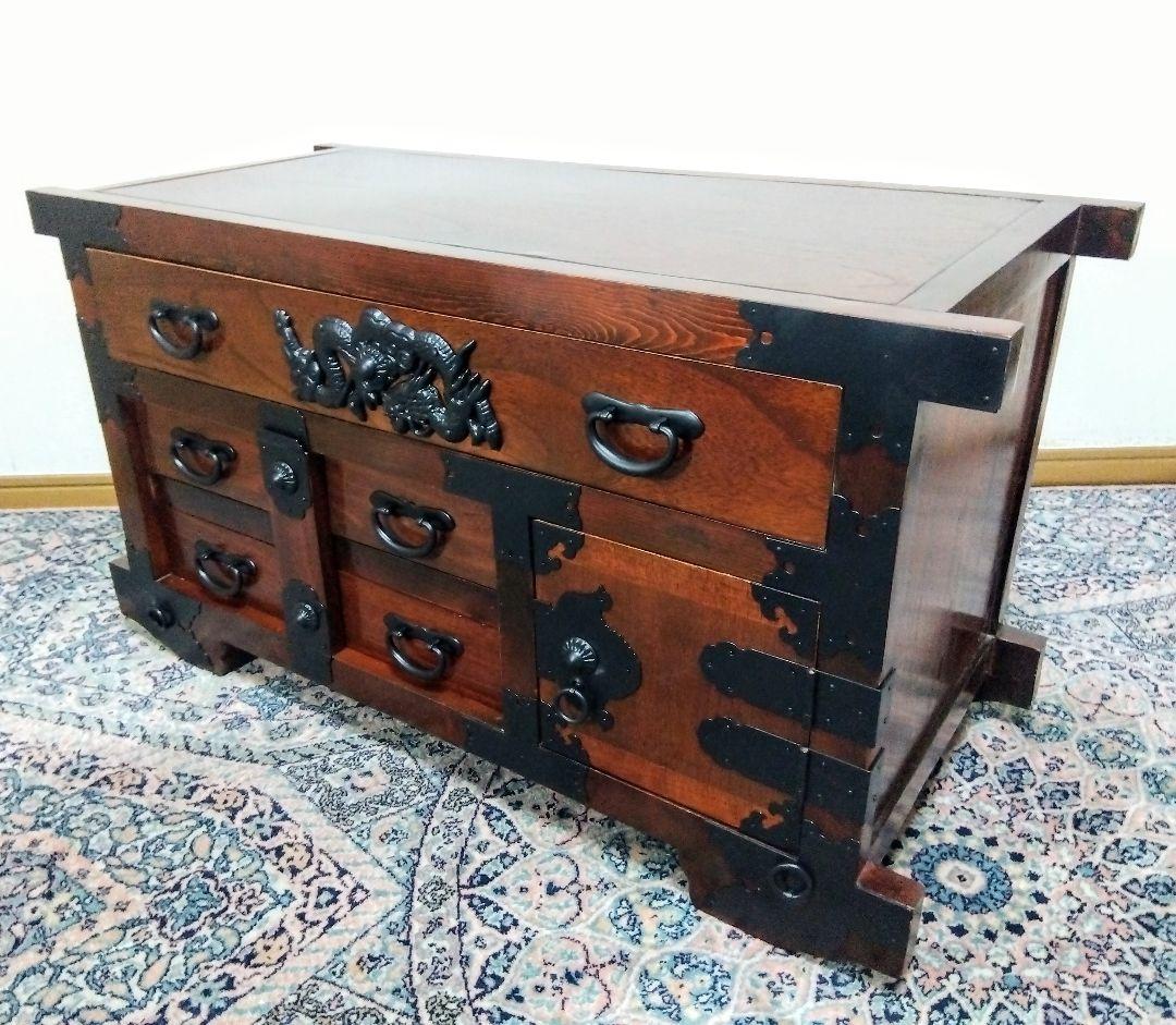 【蔵出し】アンティーク　車箪笥　からくり箪笥　ローチェスト　時代箪笥