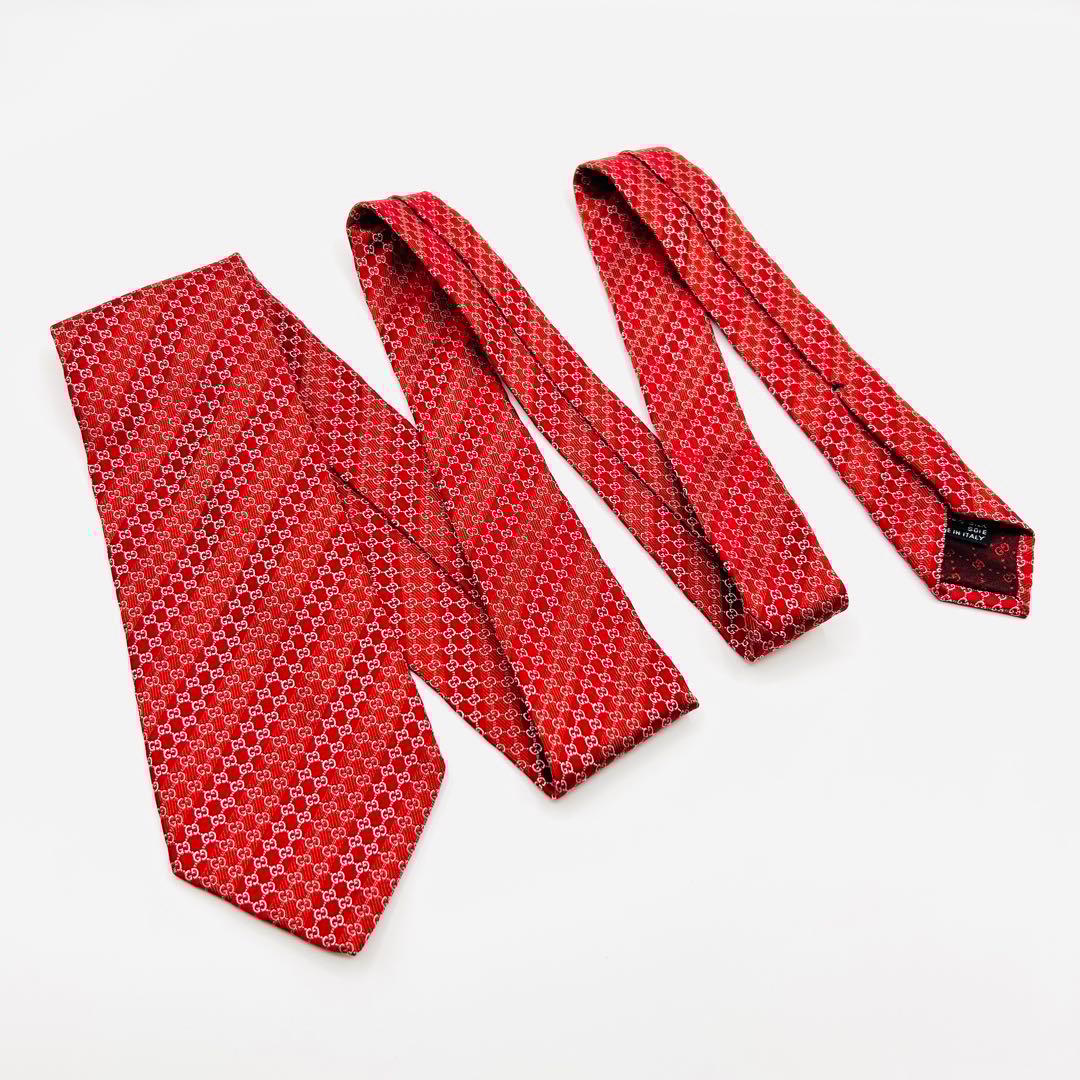 ✨美品✨GUCCI GG柄　高級シルク　レッド　ボルドー　ネクタイ　グッチ