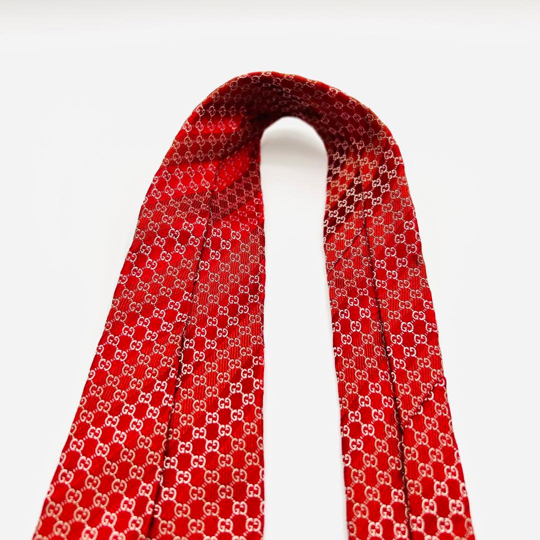✨美品✨GUCCI GG柄　高級シルク　レッド　ボルドー　ネクタイ　グッチ