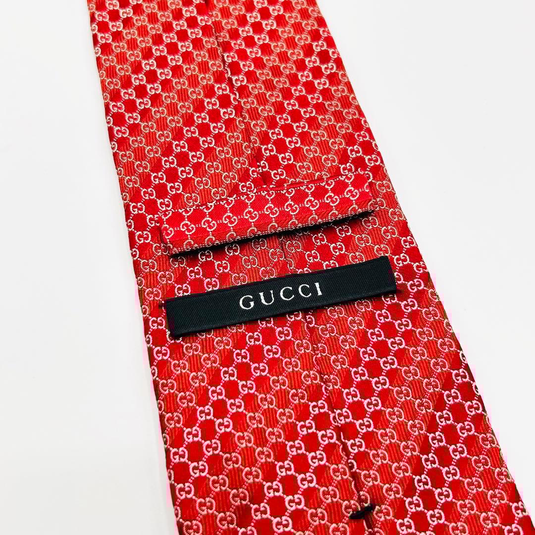 ✨美品✨GUCCI GG柄　高級シルク　レッド　ボルドー　ネクタイ　グッチ