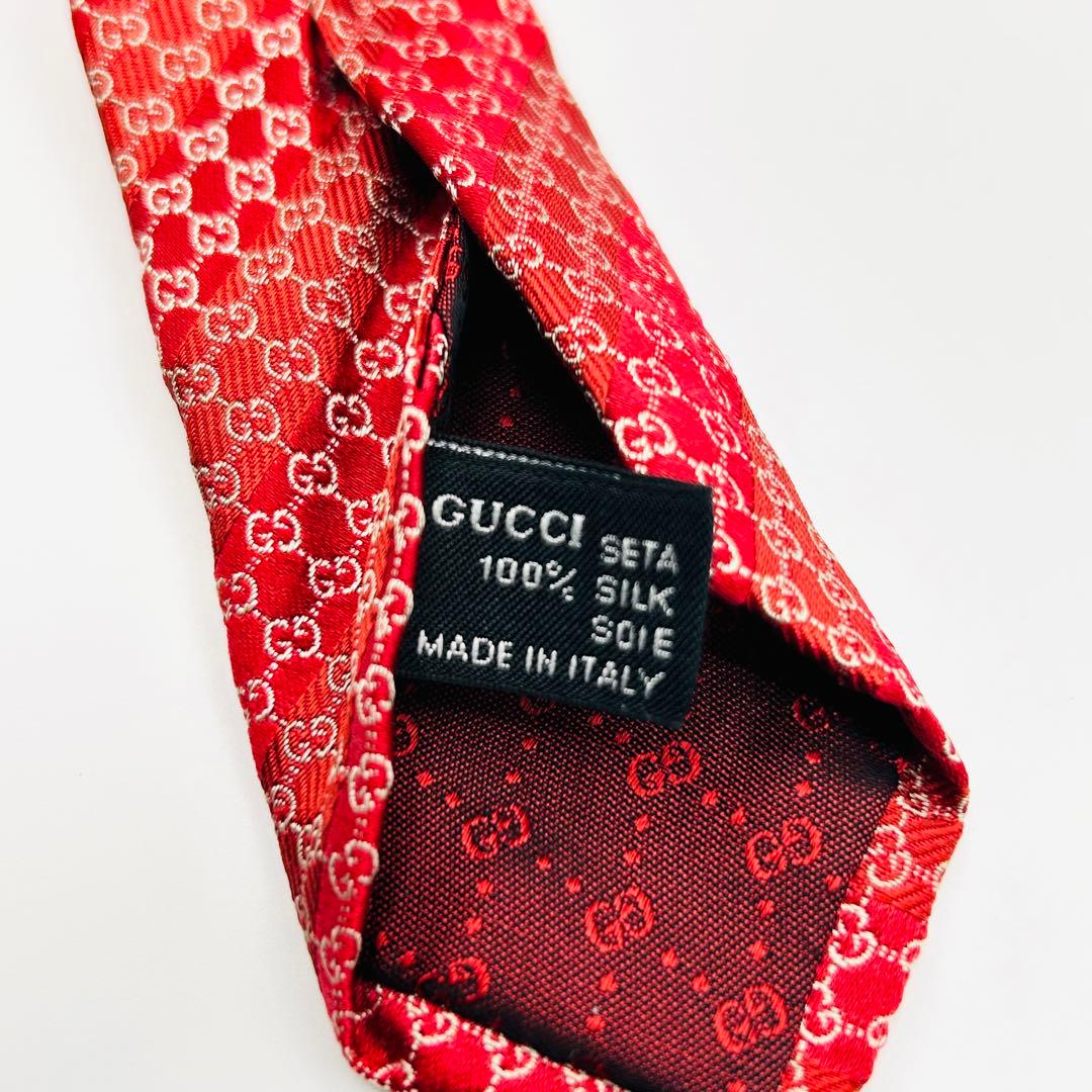 ✨美品✨GUCCI GG柄　高級シルク　レッド　ボルドー　ネクタイ　グッチ