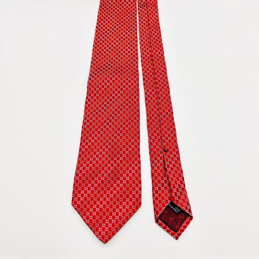 ✨美品✨GUCCI GG柄　高級シルク　レッド　ボルドー　ネクタイ　グッチ