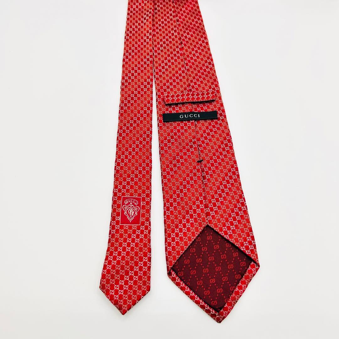 ✨美品✨GUCCI GG柄　高級シルク　レッド　ボルドー　ネクタイ　グッチ