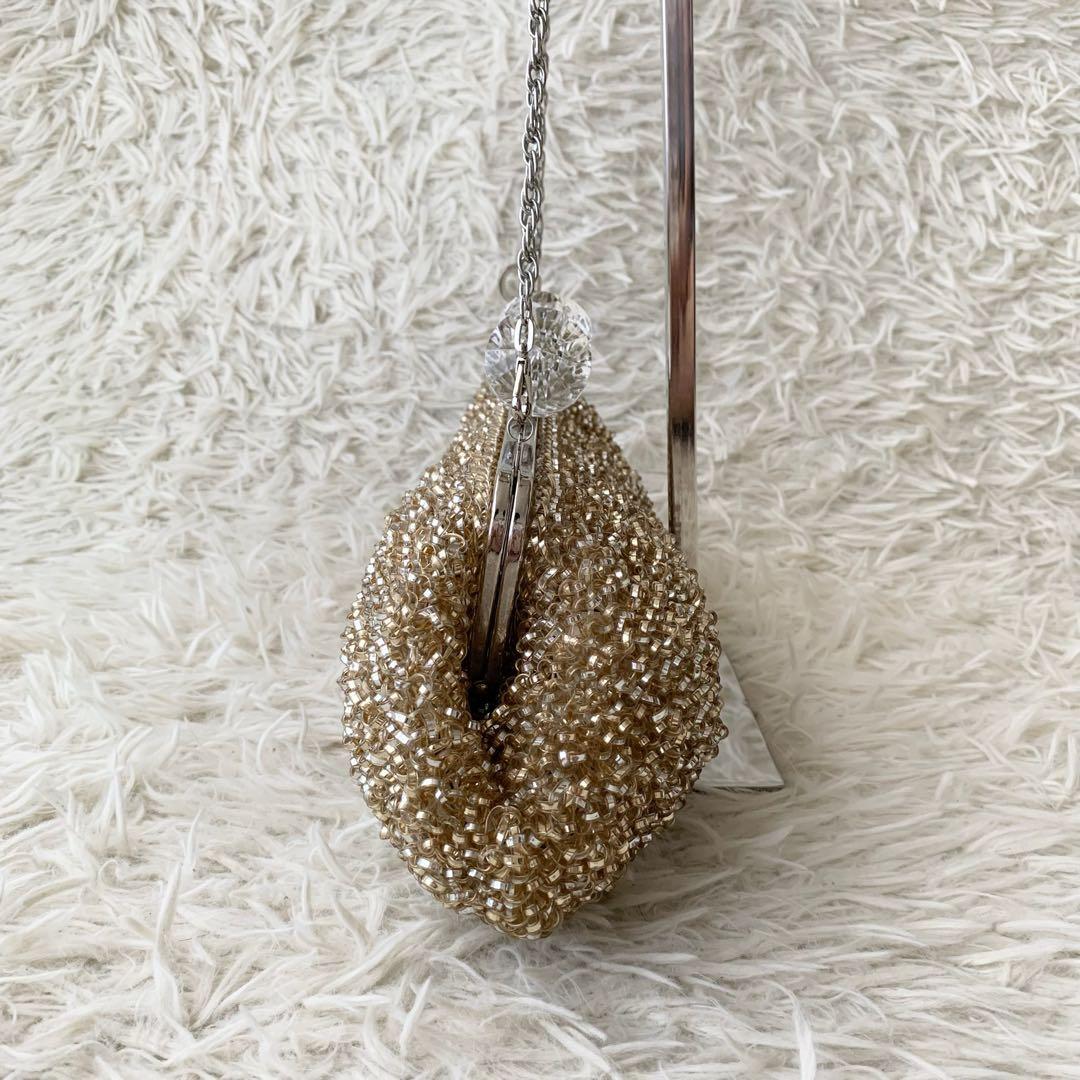 【アンテプリマ】ワイヤーバッグ ショルダ ベージュ　 がま口　チェーンショルダー