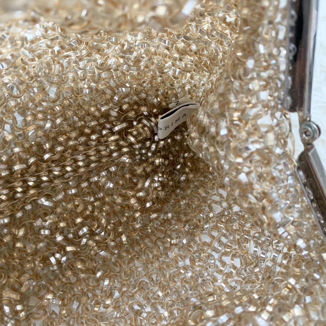 【アンテプリマ】ワイヤーバッグ ショルダ ベージュ　 がま口　チェーンショルダー