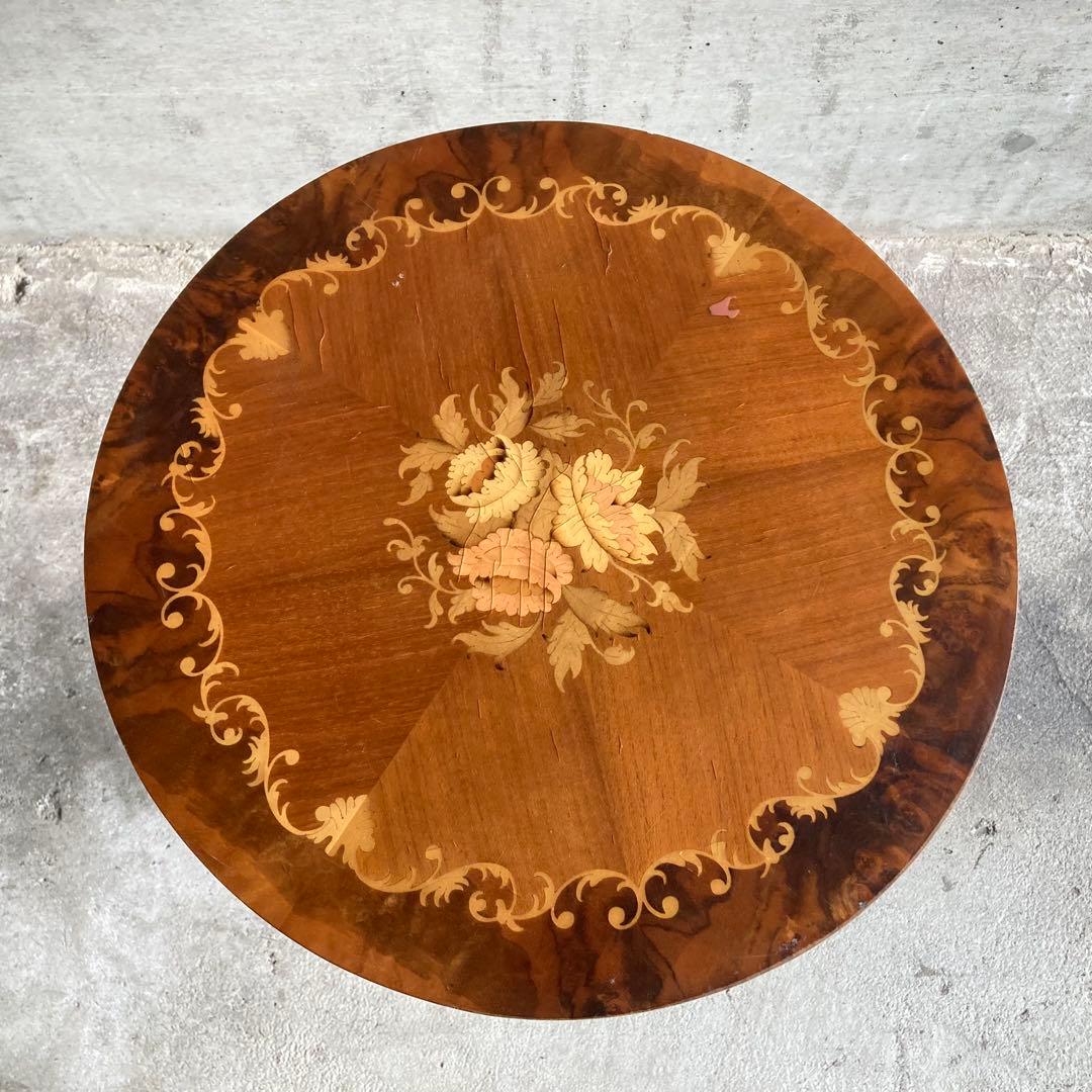 イタリア製 象嵌細工 コーヒーテーブル 丸テーブル サイドテーブル 木製 レトロ