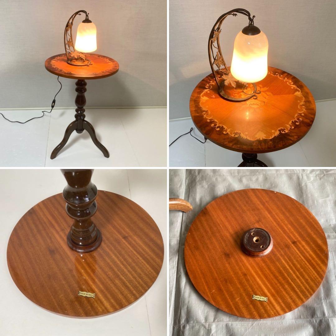 イタリア製 象嵌細工 コーヒーテーブル 丸テーブル サイドテーブル 木製 レトロ