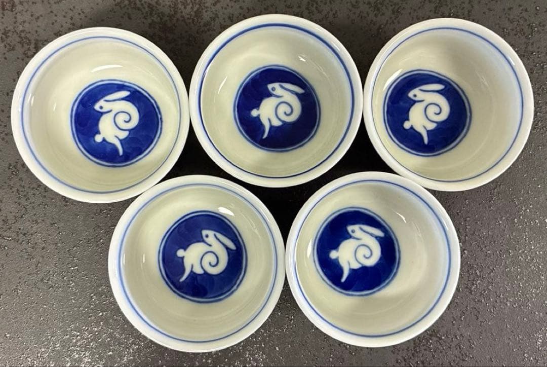 ⭐️超レア品⭐️深川製磁 月見うさぎ 酒器揃い　徳利 盃 セット 酒器 ぐい呑