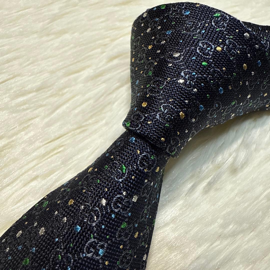 【未使用級 】GUCCI ネクタイ　高級シルク　GG柄　ジャガード　希少柄