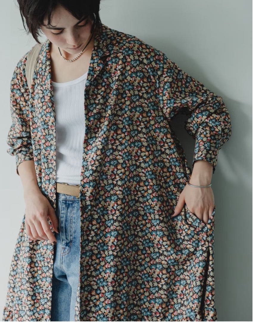 「北欧、暮らしの道具店」リバティプリントのティアードワンピース/M