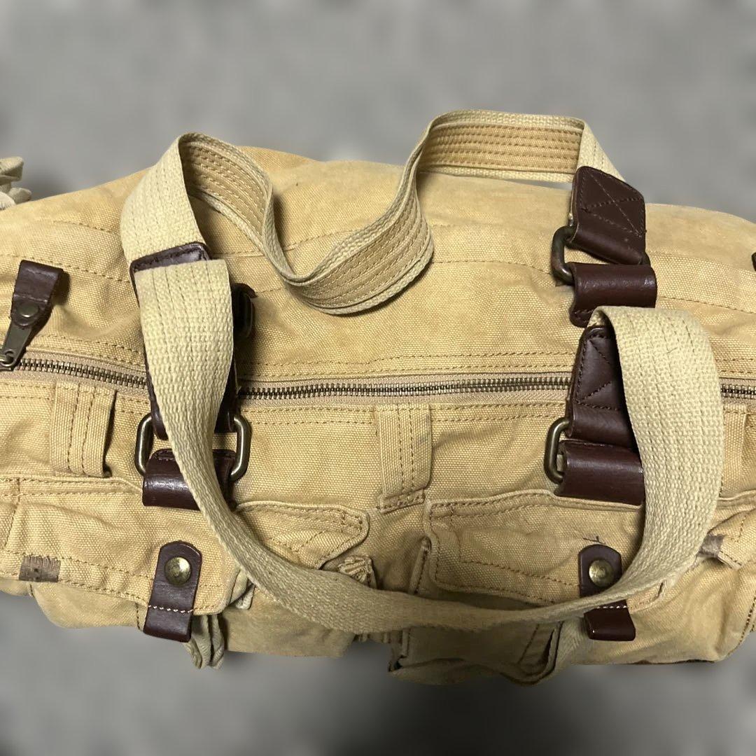 avirex ボストン　バック　キャンバス　牛革　ダメージ加工