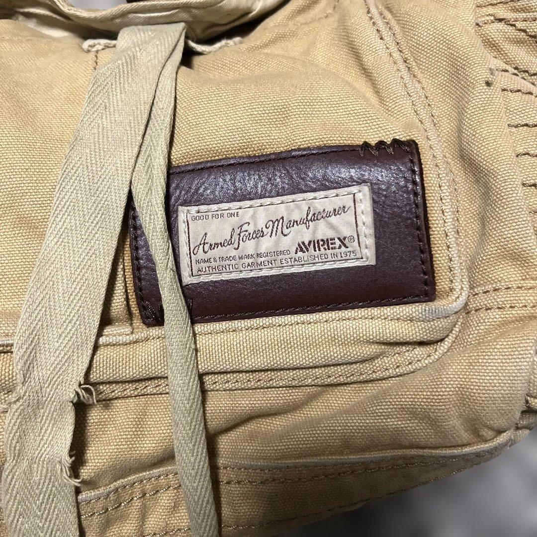 avirex ボストン　バック　キャンバス　牛革　ダメージ加工
