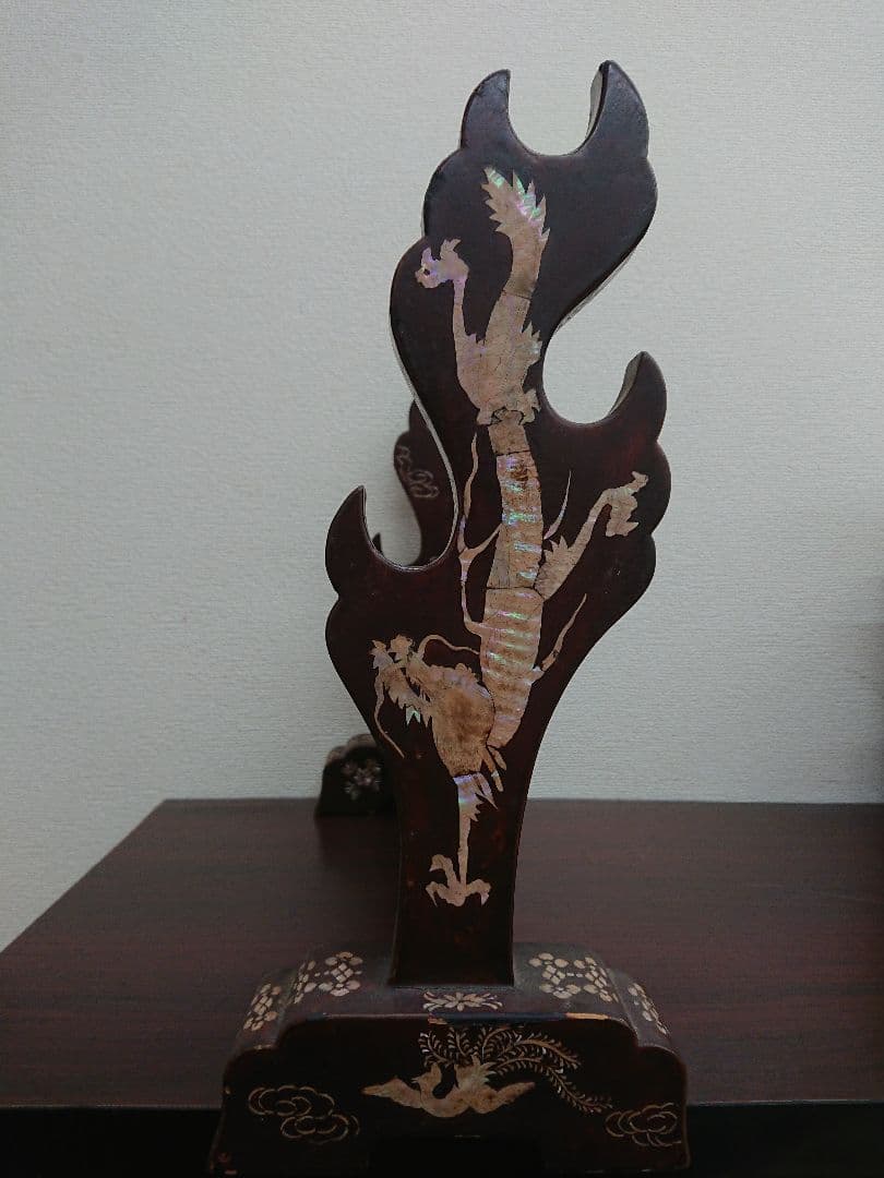 H1 螺鈿細工 両面 三段 刀掛 木製 武具 美術品 刀装具 伝統工芸品 古美術