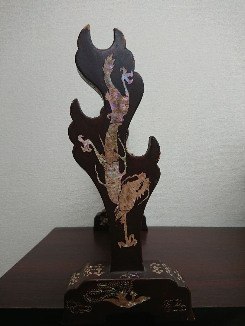 H1 螺鈿細工 両面 三段 刀掛 木製 武具 美術品 刀装具 伝統工芸品 古美術