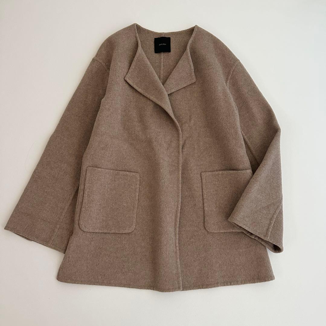 Spick & Span ノーカラーリバーコート ミドル丈 ウール ベージュ