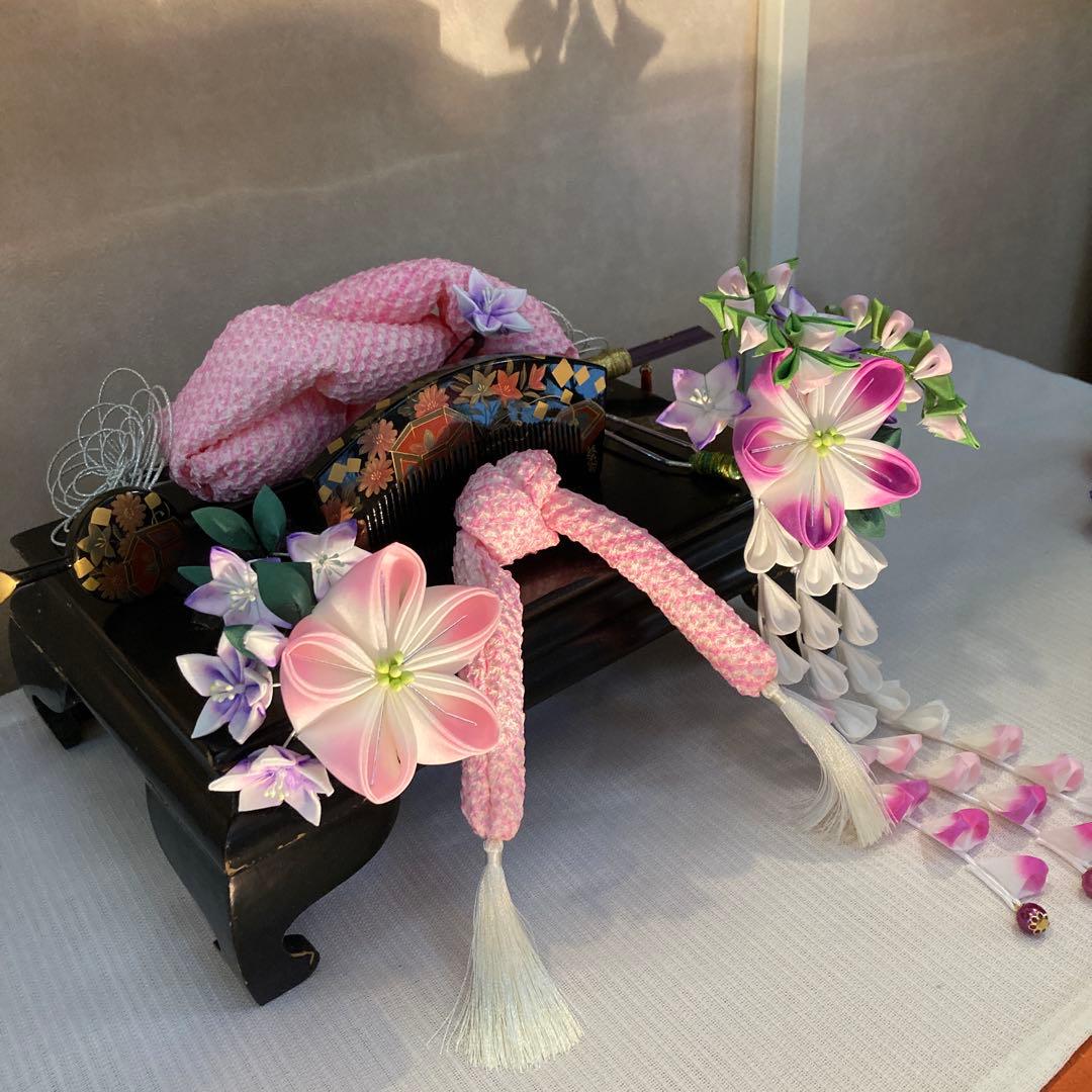 専用　七五三　成人式　桔梗花簪　櫛平打ち簪　Uピン簪　後挿し　水引簪