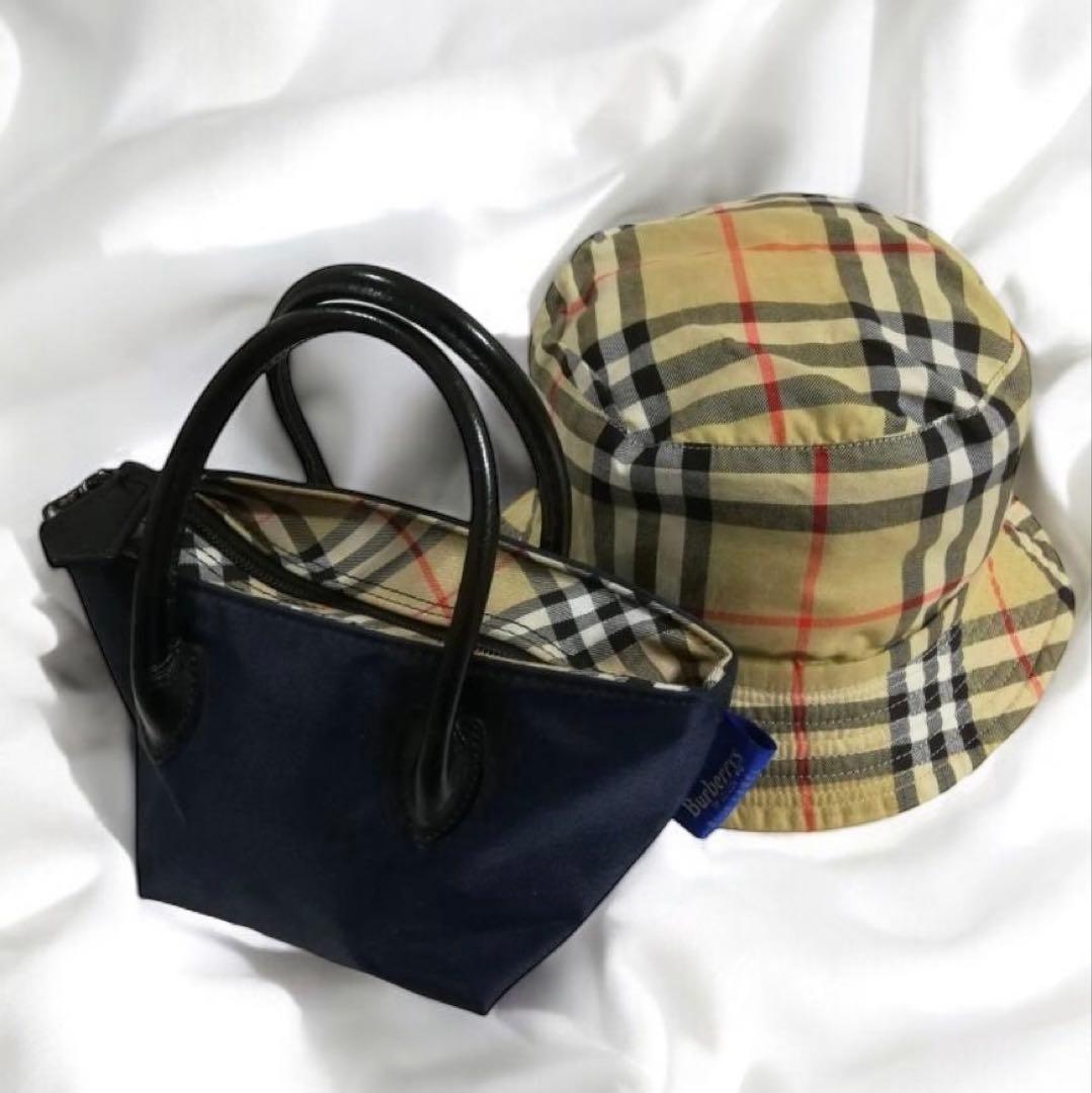 BURBERRY バケットハット・チェック柄・ベージュ・ネイビー
